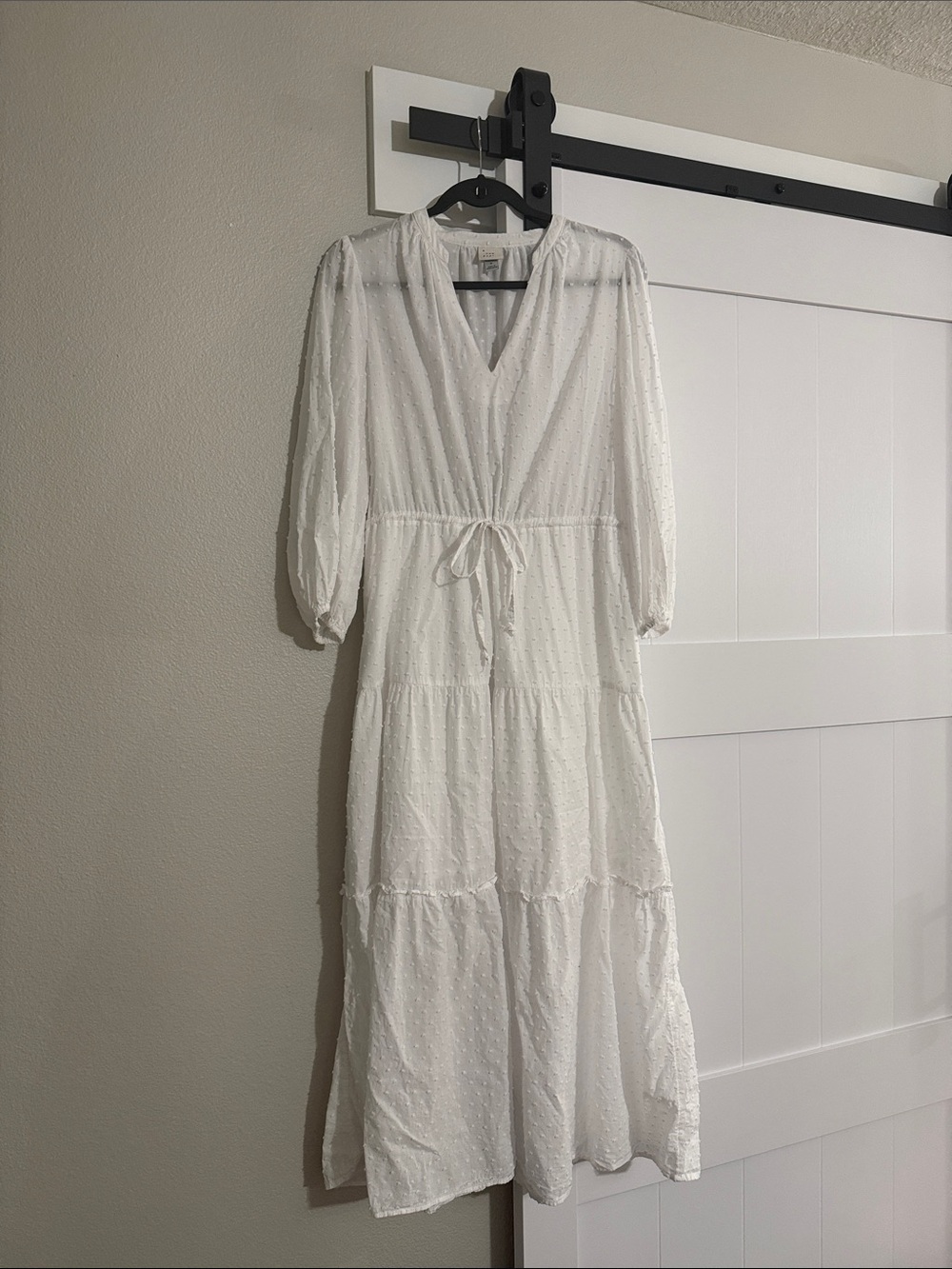 a new day White Swiss Dot Tiered Maxi Dress with Drawstring Waist